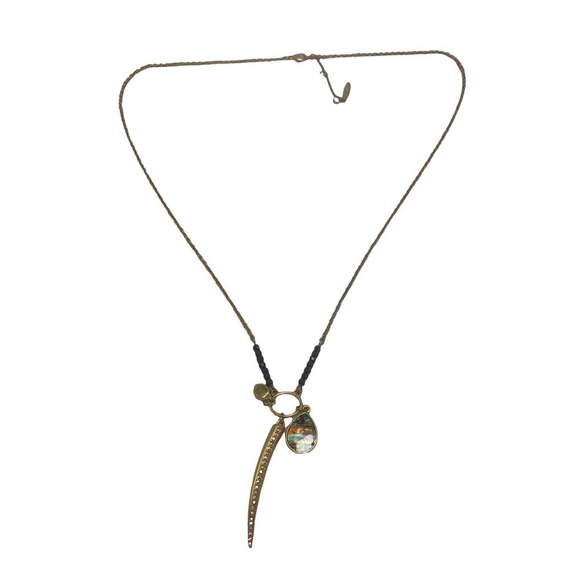 Sole-Society Abalone Long Beaded Rhinestone Gold Tone Fashion Necklace - Picture 2 of 8